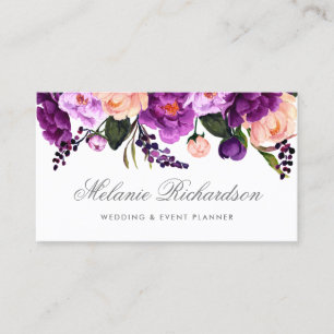 Elegant Ultra Violet Purple Silver Floral Business Card