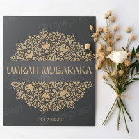 Elegant Umrah Mubarak Greeting Card – Gold Islamic