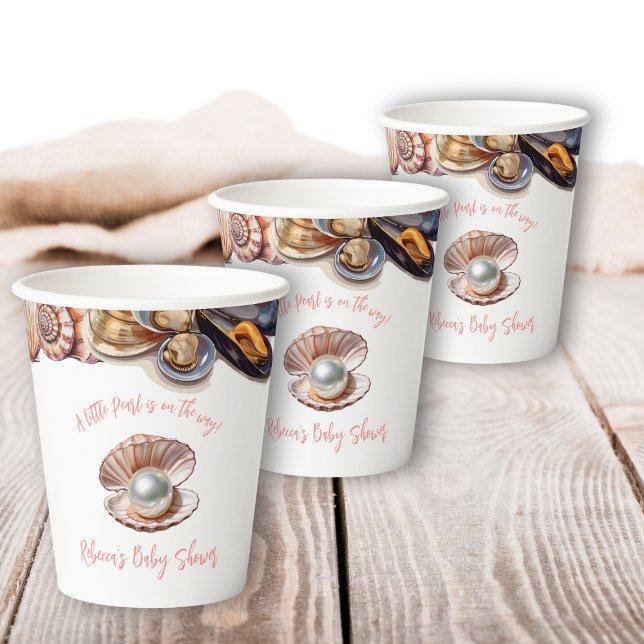 Elegant Under the Sea Girl Pearl Baby Shower Paper Cups (Creator Uploaded)