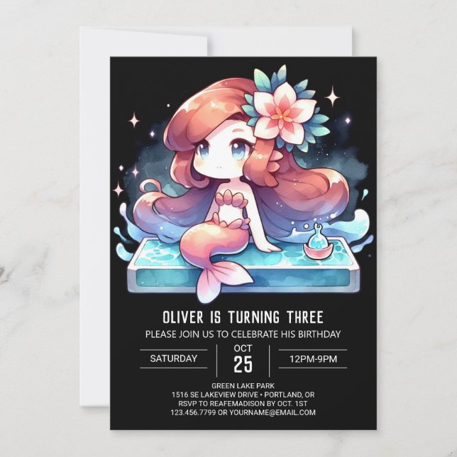 Elegant Under the Sea Mermaid Birthday Invitation (Front)