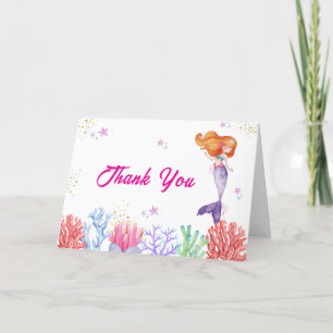 Elegant Under The Sea Mermaid Coral Baby Shower  Thank You Card