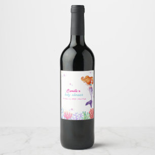 Elegant Under The Sea Mermaid Coral Baby Shower Wine Label