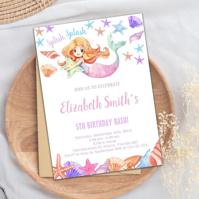 Elegant Under the Sea Party Invite for Girls (Beautiful Mermaid Birthday Invitations)