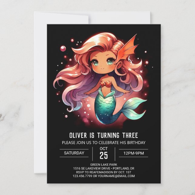 Elegant Underwater Mermaid Birthday Invitation (Front)