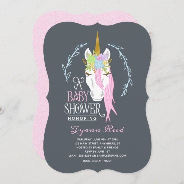 Elegant Unicorn Baby Shower Invitation (Front/Back)