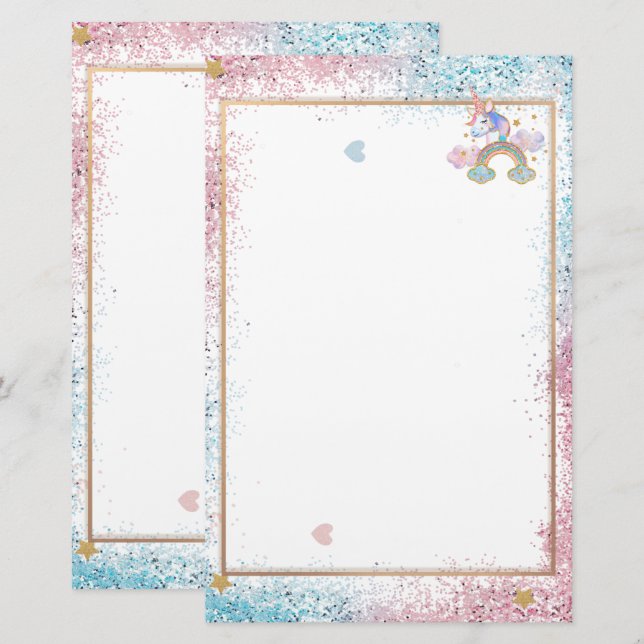 Elegant unicorn glitter stationery (Front/Back)