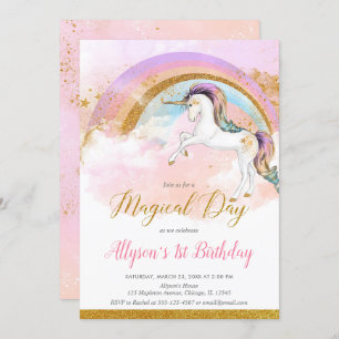 Elegant unicorn pastel rainbow girl birthday party invitation