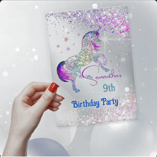 Elegant unicorn pink aqua glitter birthday  acrylic invitations