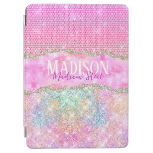 Elegant unicorn pink glitter rhinestone monogram iPad air cover