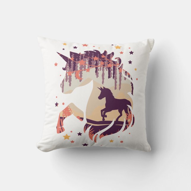 Elegant Unicorn Purple Mythical Fantasy Horse Cushion (Front)