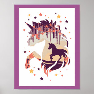 Elegant Unicorn Purple Silhouette Mythical Animal Poster