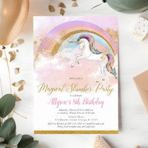 Elegant Unicorn Slumber Party Birthday Pink Gold Invitation