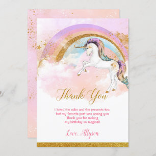 Elegant unicorn thank you cards pink gold rainbow