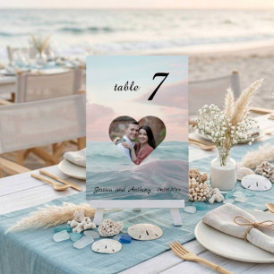 Elegant Unique Beach Photo Wedding Table Number