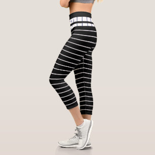 Elegant Unique Black White Stripes Pattern Capri Leggings