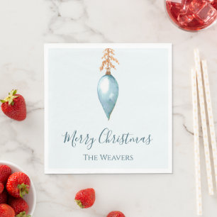 Elegant Unique Blue Watercolor Custom Christmas Napkin