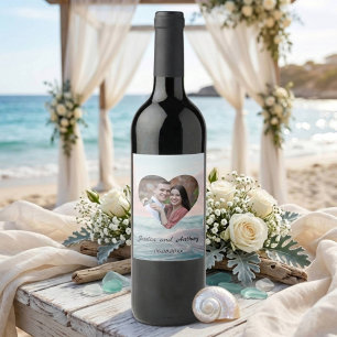 Elegant Unique Coastal Beach Wedding Photo Wine Label