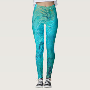 Elegant unique emerald blue abstract design leggings