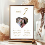 Elegant Unique Gold Photo Wedding Seating Chart Table Number<br><div class="desc">These white and gold wedding photo table numbers are both an elegant and unique way to add extra personalisation to your wedding. Serving as both decorative and functional, these table numbers are complete with a white background, table number, names of the guests, and your own photo cut into a heart...</div>