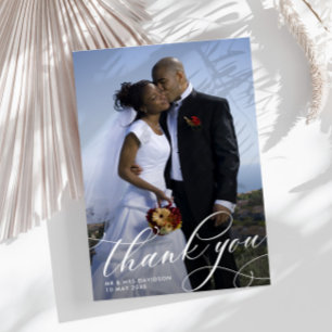elegant unique handwritten script wedding photo thank you card