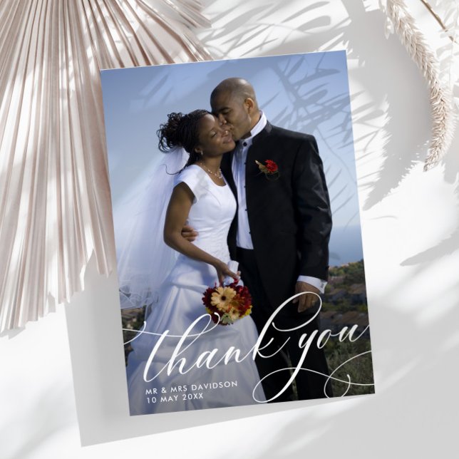 elegant unique handwritten script wedding photo thank you card (Creator Uploaded)