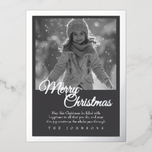 Elegant Unique Modern Photo Merry Christmas Silver Foil Holiday Postcard