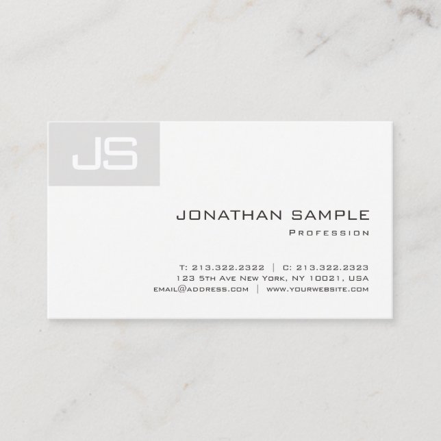 Elegant Unique Monogram Smart Modern Plain Luxury Business Card (Front)