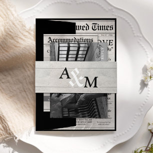 Elegant Unique Newspaper Wedding Invitation Suite Belly Band
