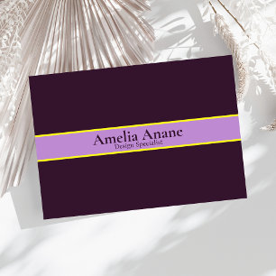 Elegant Unique Purple Yellow Typography  Business Card