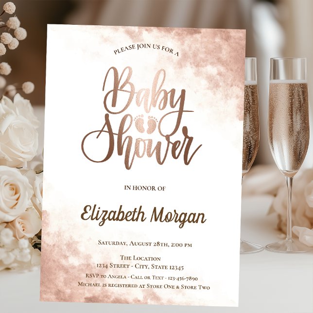 Elegant Unique Rose Gold Baby Foots Baby Shower Invitation (Creator Uploaded)