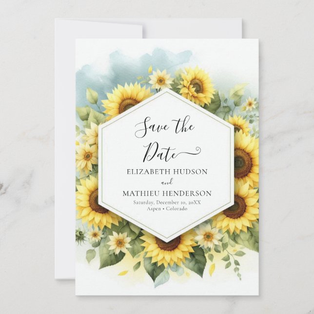 Elegant Unique Sunflower Wedding Save The Date (Front)