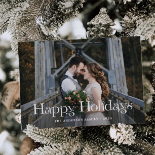 Elegant Unique Text   Two Photo Happy Holidays Holiday Card