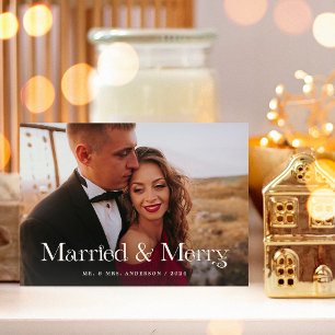 Elegant Unique Text   Two Photo Married and Merry Holiday Card
