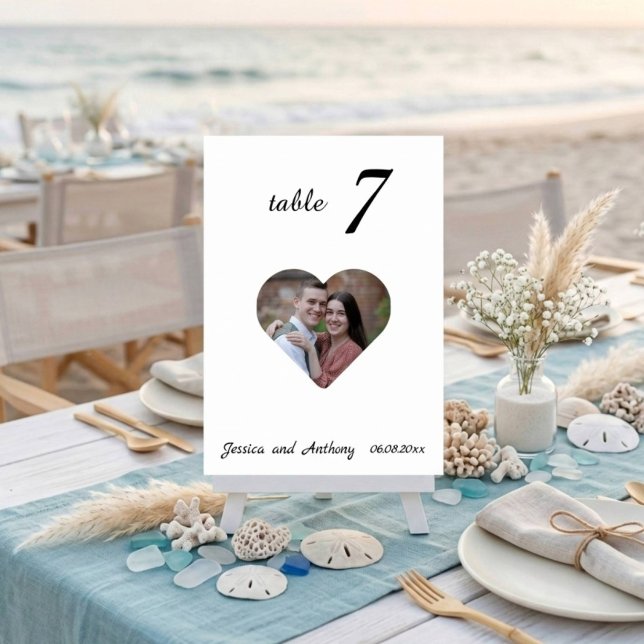Elegant Unique White Photo Wedding Table Number (AI Placeholder Photo)
