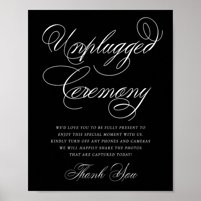 Elegant Unplugged Ceremony White Calligraphy Poster (Front)