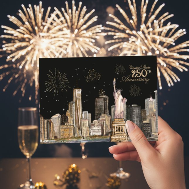 Elegant US 250th Birthday NYC Gold Firework Invitation (Elegant US 250th Birthday NYC Gold Firework Invitation)