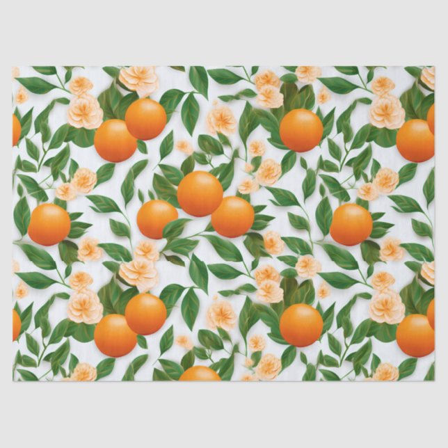 Elegant Valencia Orange Floral  Tissue Paper (Front)