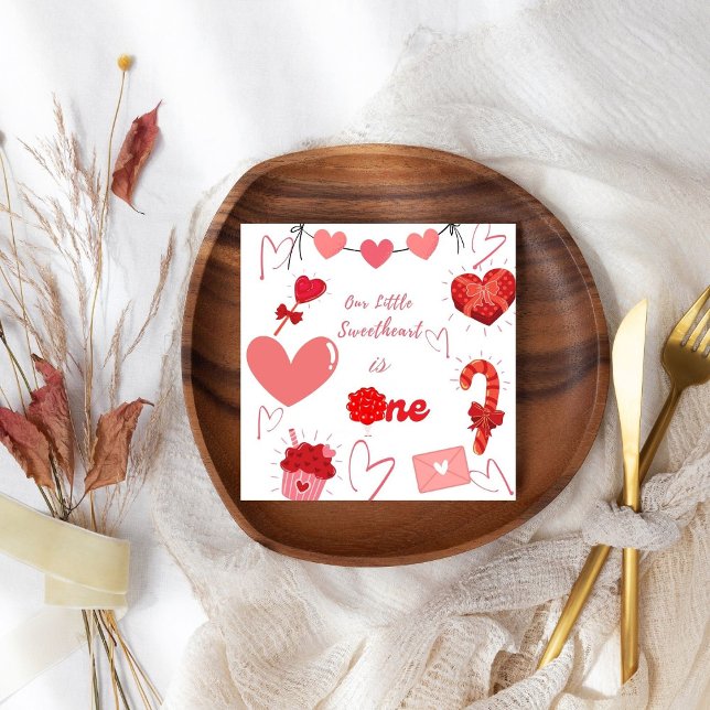 Elegant Valentine heart First Birthday Party  Napkin (Creator Uploaded)