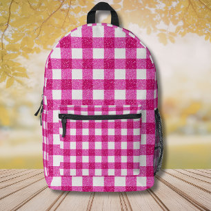 Elegant Valentine Pink Glitter Tartan on White Printed Backpack