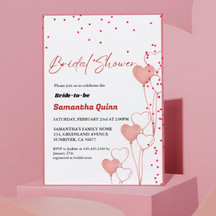 Elegant Valentine pink & Red heart Bridal Shower  Invitation