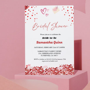 Elegant Valentine pink & Red heart Bridal Shower Invitation