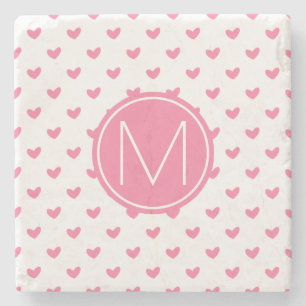 Elegant Valentine pink white tiny heart pattern Stone Coaster