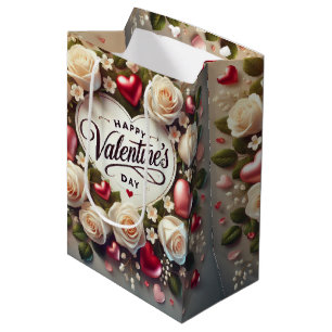 Elegant Valentine's Day Design with Roses Medium Gift Bag