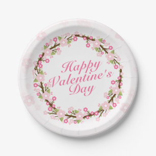Elegant Valentine's Day Floral Wreath Paper Plate