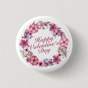 Elegant Valentine's Day Floral Wreath Pin Button