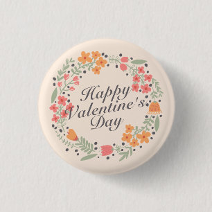 Elegant Valentine's Day Floral Wreath Pin Button