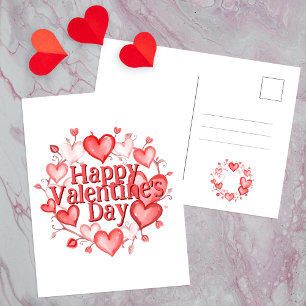Elegant Valentine's Day Hearts and Vines Postcard