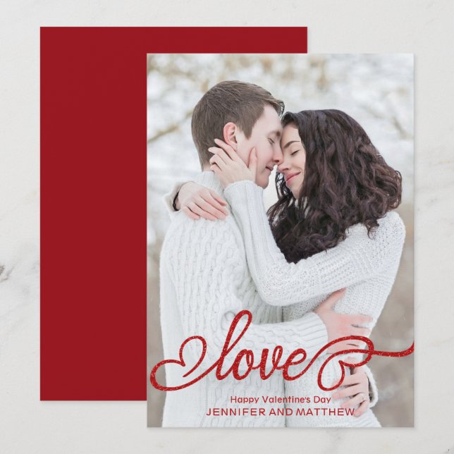 Elegant Valentine's Day Love Script Photo Holiday Card (Front/Back)