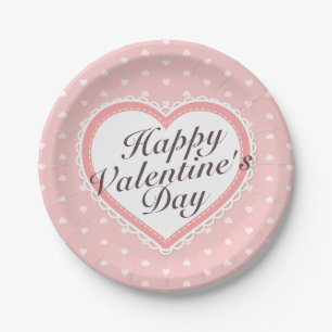 Elegant Valentine's Day Pink Hearts Paper Plate