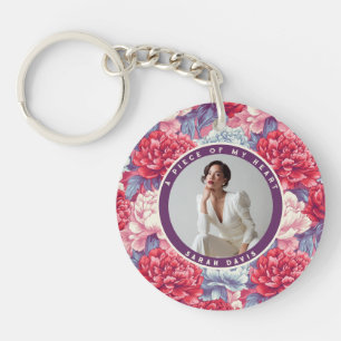Elegant valentines keepsake Custom Peonies Key Ring